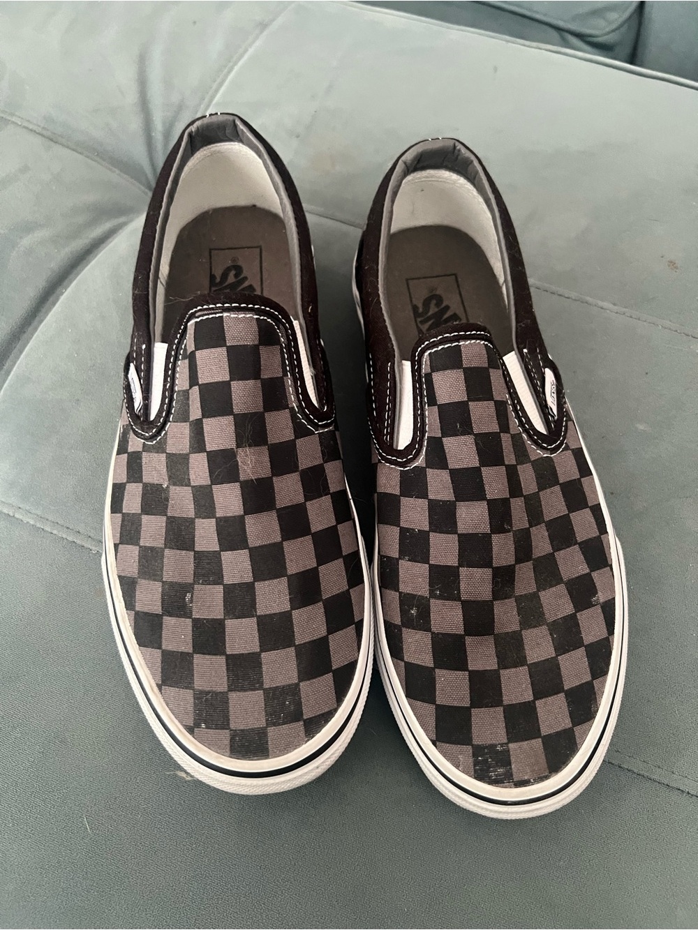 Vans Kids Checkerboard Slip-On Shoes - Black/Brown